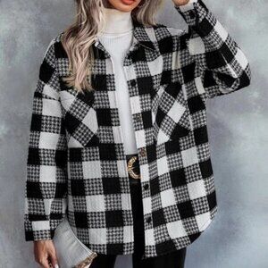 Button downlong sleeve shacket shirt Jacket Coat Plaid